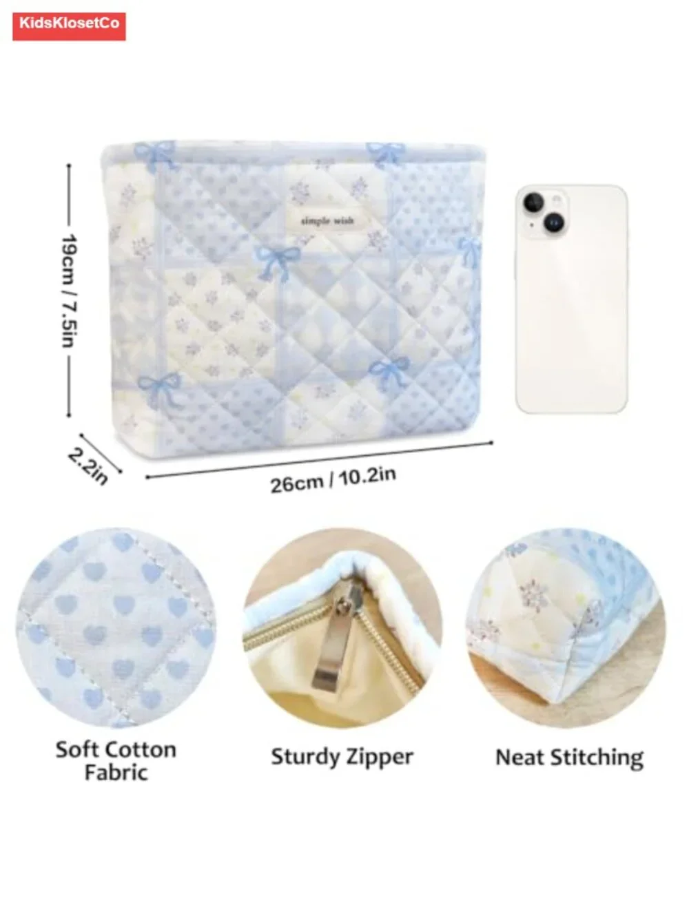 Quilted Canvas Cosmetic Bag Travel Makeup Pouch Zip Organizer
